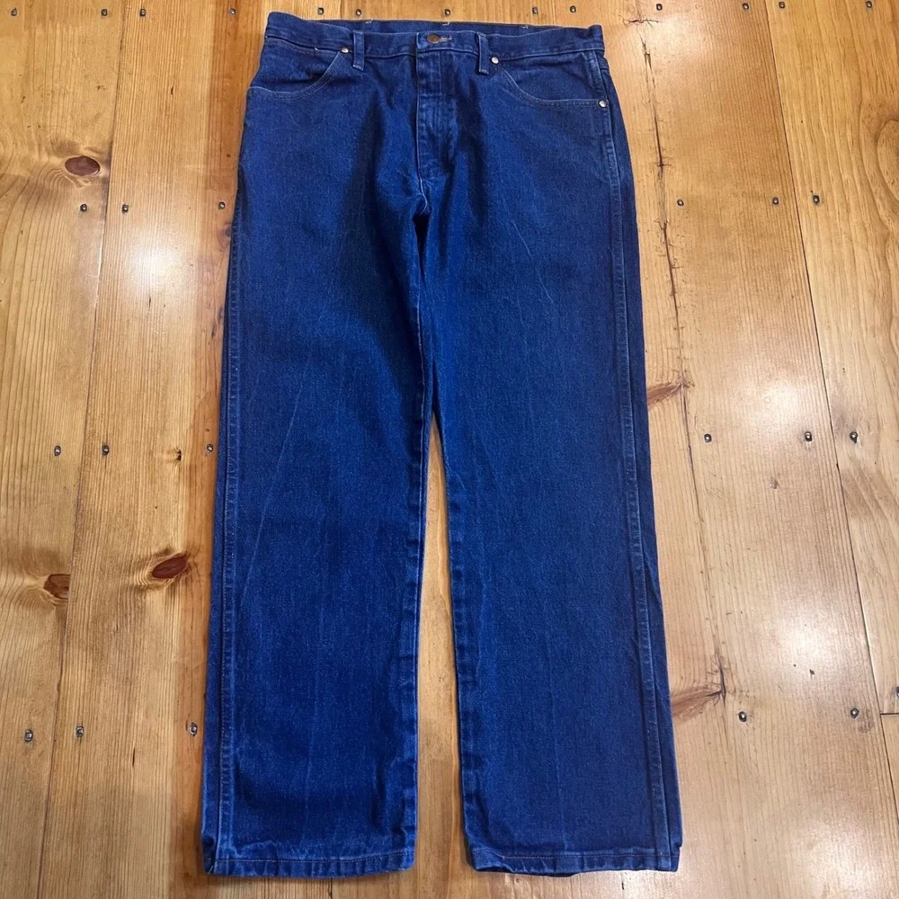Wrangler 13MWZ Cowboy Cut Rigid Denim Jeans Indigo Blue 35x30 High Rise Straight